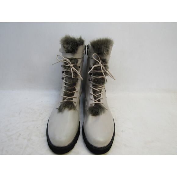 Franco Sarto Womens Size 11 M Beige Leather Lace Up Ankle Fashion Boots Booties - Picture 5 of 11